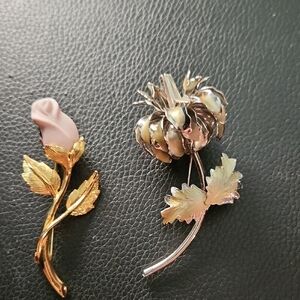 Gold and Silver Floral Brooch Set